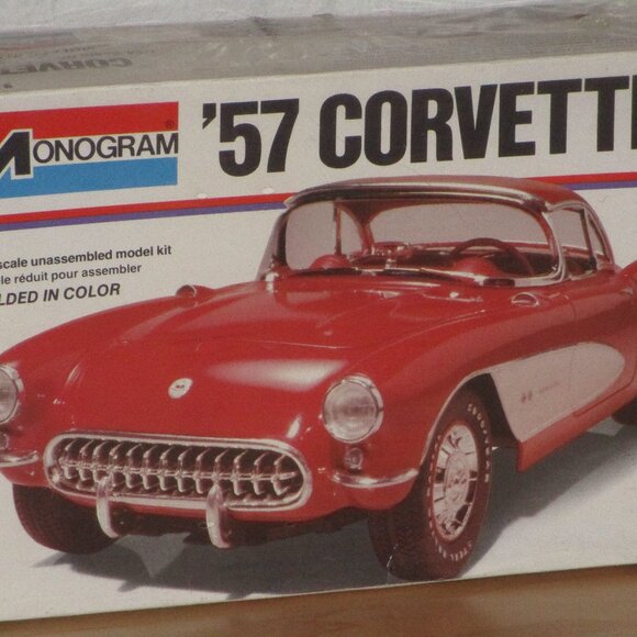 Monogram 57 Red Corvette Plastic Model Kit Car Molded in Color Scale 1:24 New - Picture 1 of 1